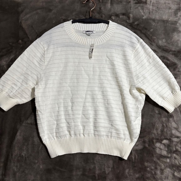 Madewell Women's Pullover Sweater Size M Off White Knit Short Sleeve‎ Top - Picture 7 of 11